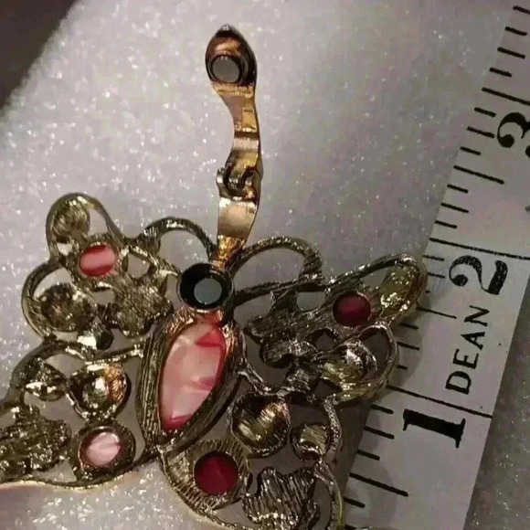 Vintage RMN Butterfly Floral Pendant Pink Silver Trim 2"×2¼ Magnetic Clip - Picture 4 of 6